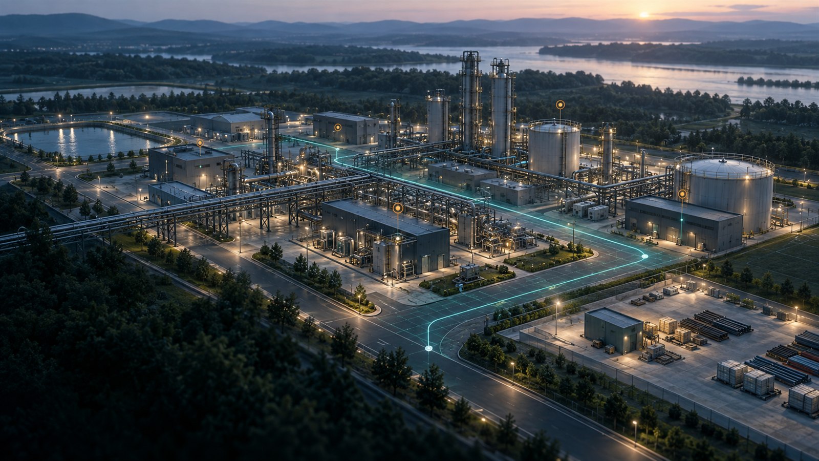 Synthetic industrial facility with connected spatial data markers