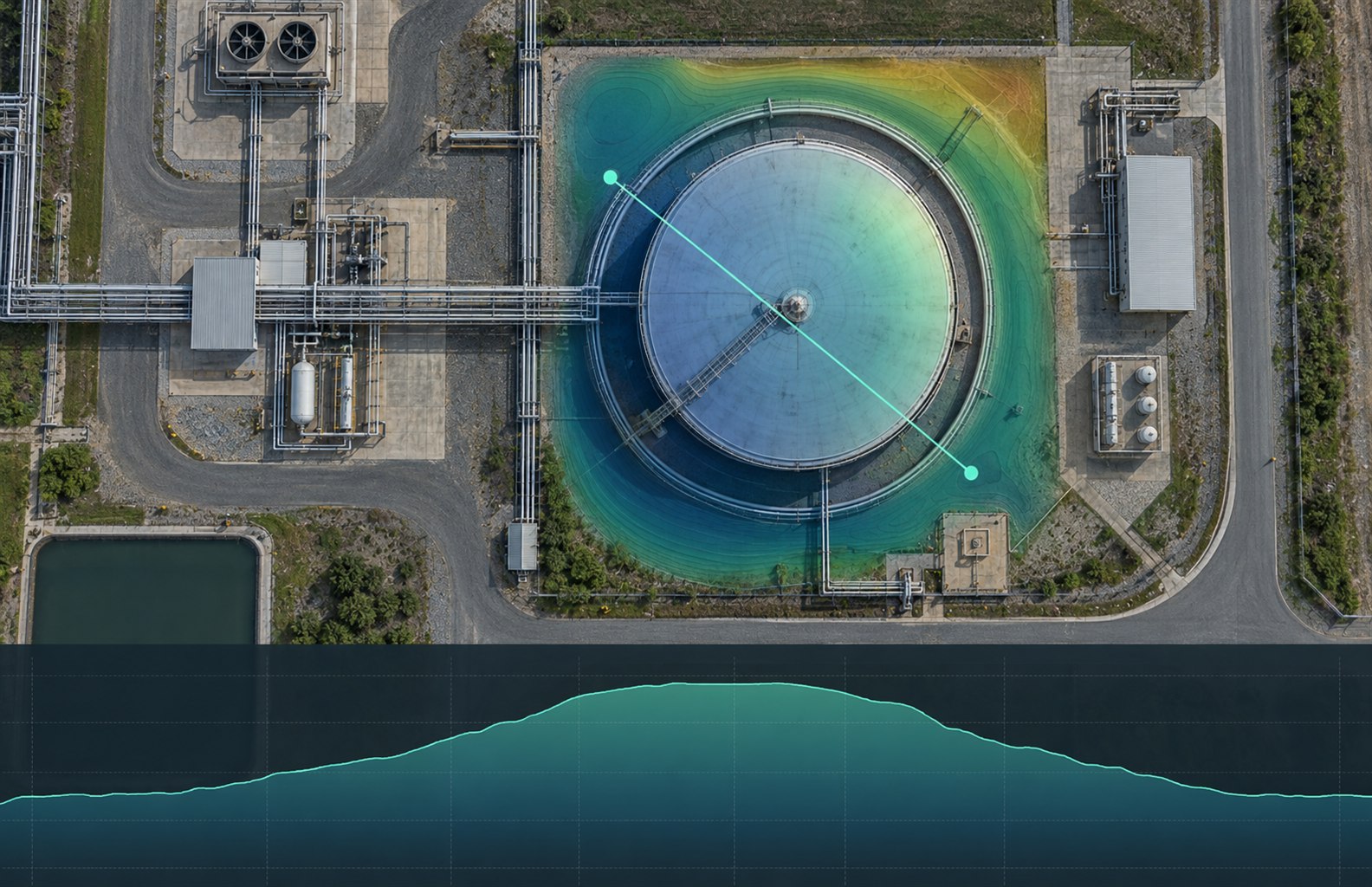 Synthetic aerial survey workspace showing mapped industrial site data